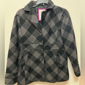 Aeropostale NWOT Women's Vintage Black Gray Pink Plaid Peacoat Wool Coat Y2K XL
